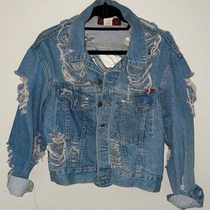 Bonjour Vintage Distressed Denim Jacket
